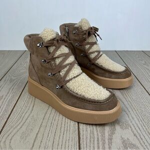 Dolce Vita Women's Jasmin Lace-Up Platform Sherpa Booties 11 Truffle Suede $150